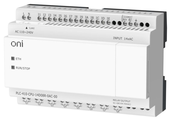 Модуль ЦПУ ПЛК 410 14 DI 8 RO 220В AC с Ethernet портом без экрана ONI PLC-410-CPU-14D08R-0AC-00