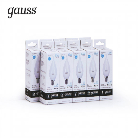 Лампа светодиодная Gauss E14 6W 4100K свеча на ветру матовая 34126
