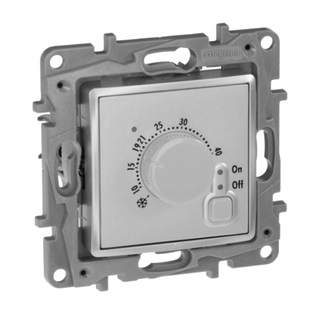 Термостат Legrand Etika с внешним датчиком для тёплых полов алюминий 672430