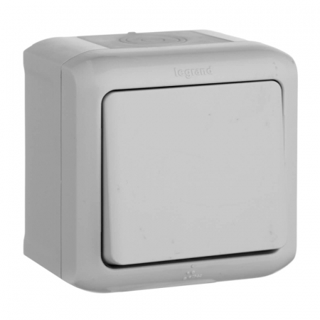 Выключатель одноклавишный Legrand Quteo 10A 250V IP44 серый 782330