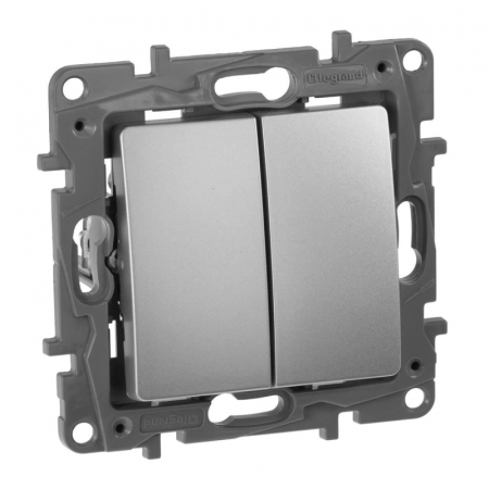Выключатель двухклавишный Legrand Etika 10A 250V алюминий 672402