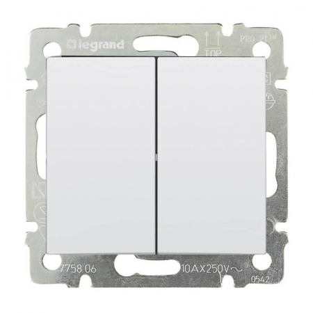 Выключатель двухклавишный Legrand Valena 10A 250V белый 774405