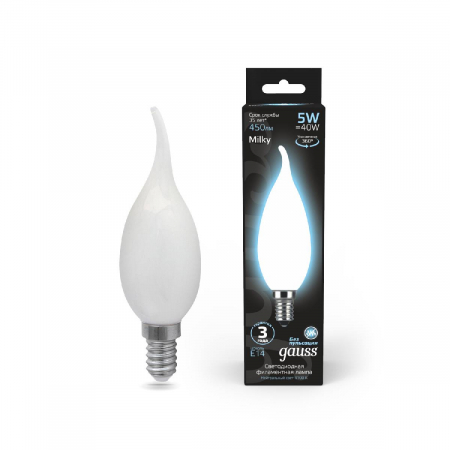 Лампа светодиодная филаментная Gauss E14 5W 4100К матовая 104201205