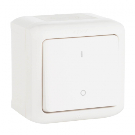 Выключатель одноклавишный двухполюсный Legrand Quteo 10A 250V IP44 белый 782309