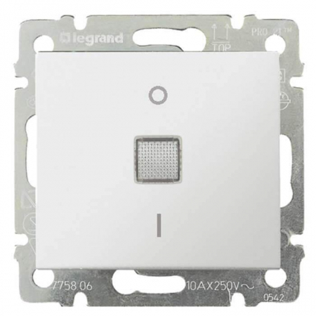 Выключатель одноклавишный двухполюсный Legrand Valena 16A 250V с подсветкой белый 774214