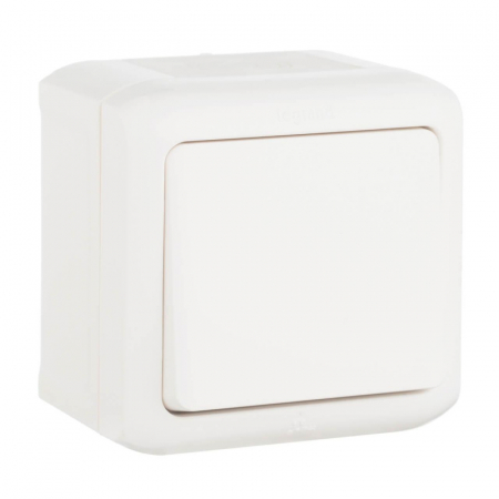 Выключатель одноклавишный кнопочный Legrand Quteo 6A 250V IP44 белый 782305