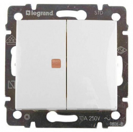 Переключатель двухклавишный Legrand Valena 10A 250V с подсветкой белый 774445