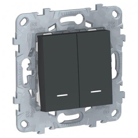 Переключатель двухклавишный с подсветкой Schneider Electric Unica New NU521354N