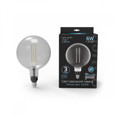 Лампа светодиодная филаментная Gauss E27 6W 4000K шар серый 154802205