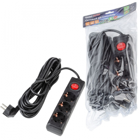 Удлинитель бытовой Uniel Ultra S-GCU3-7B BLACK UL-00010020