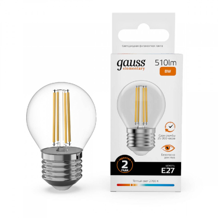 Лампа светодиодная Gauss Filament Elementary E27 8W 2700K 52218