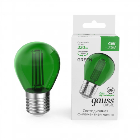 Светодиодная филаментная лампа Gauss Basic Filament E27 4W green 10512042-G