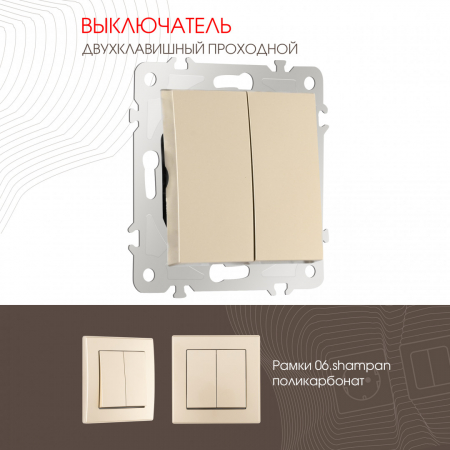 Выключатель двухклавишный проходной Arte Milano 206.32-2.shampan