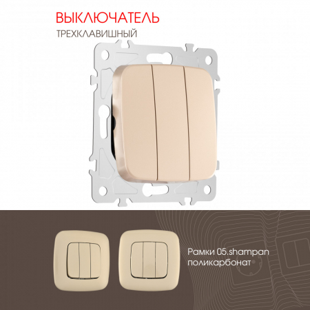 Выключатель трехклавишный Arte Milano 205.30-3.shampan