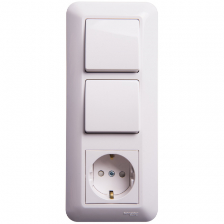 Выключатель 2-клавишный с розеткой Schneider Electric Прима BK2VR-008VK-B